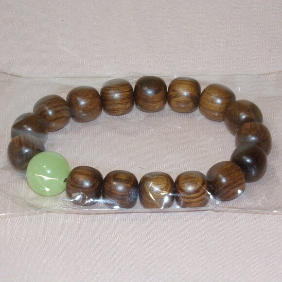 TIBETAN PRAYER BEADS BRACELET-Glow in Dark Jadeite Bead-Buddhist Mala-Ebony Wood - Picture 2 of 3
